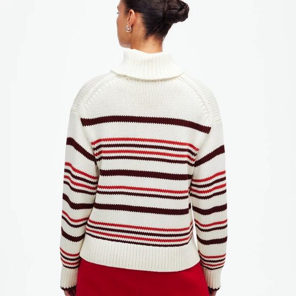 Madewell Cream and Red Cotton Cowl Turtleneck Sweater in stripe Size S - Picture 8 of 8